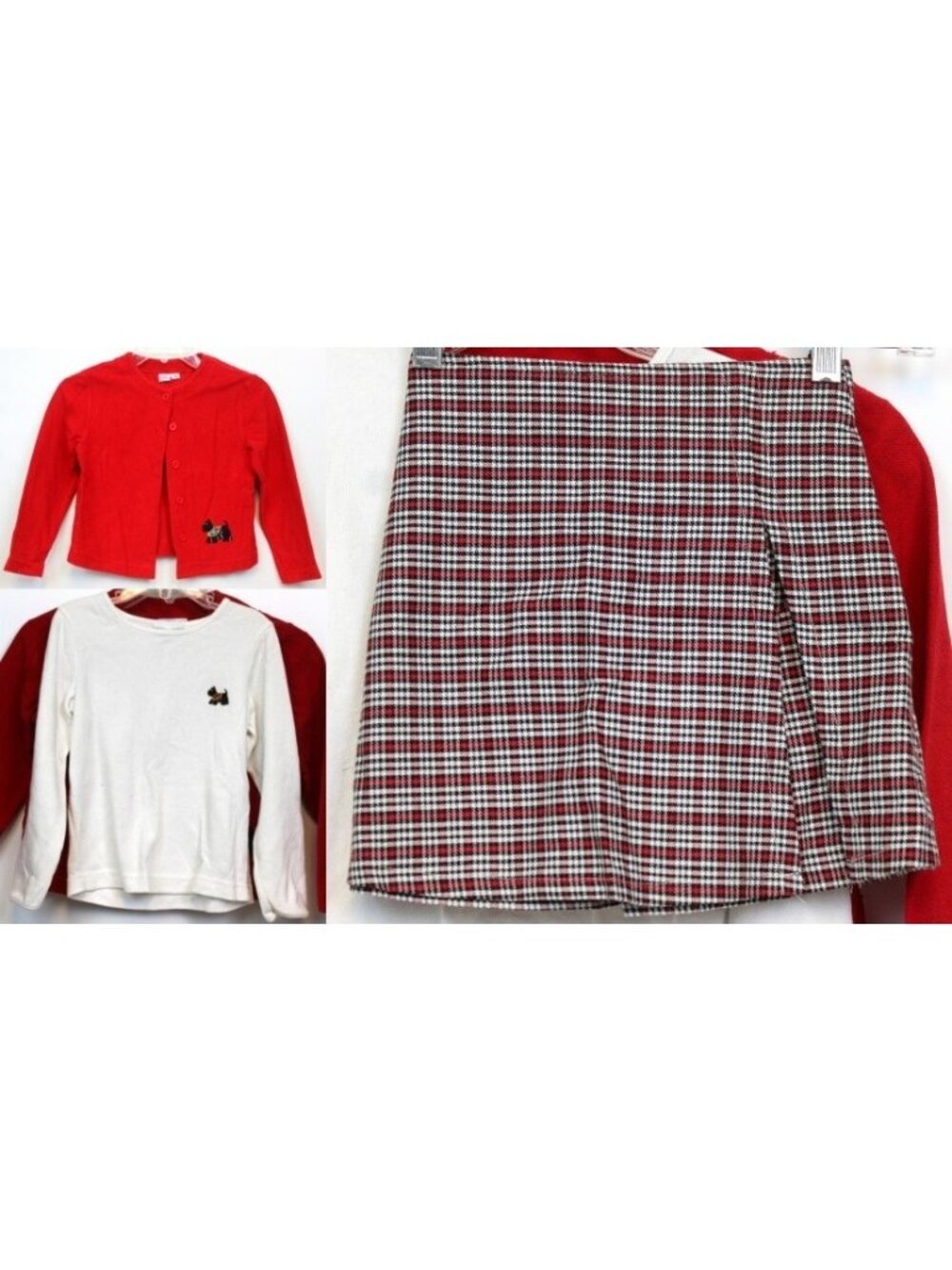 Fast Friends 3pc Outfit Girls Med Skorts Shirt Jacket Plaid Winter Red Scottie D